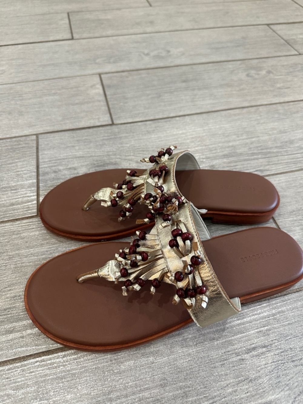 Free People Sadie Fringe Gold Metallic Sandals New! - Picture 11 of 14